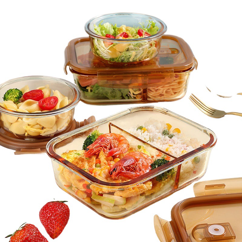 Toimistotyöntekijät, joilla on kansi bento-laatikko, erillinen tuoretta pitävä kulho